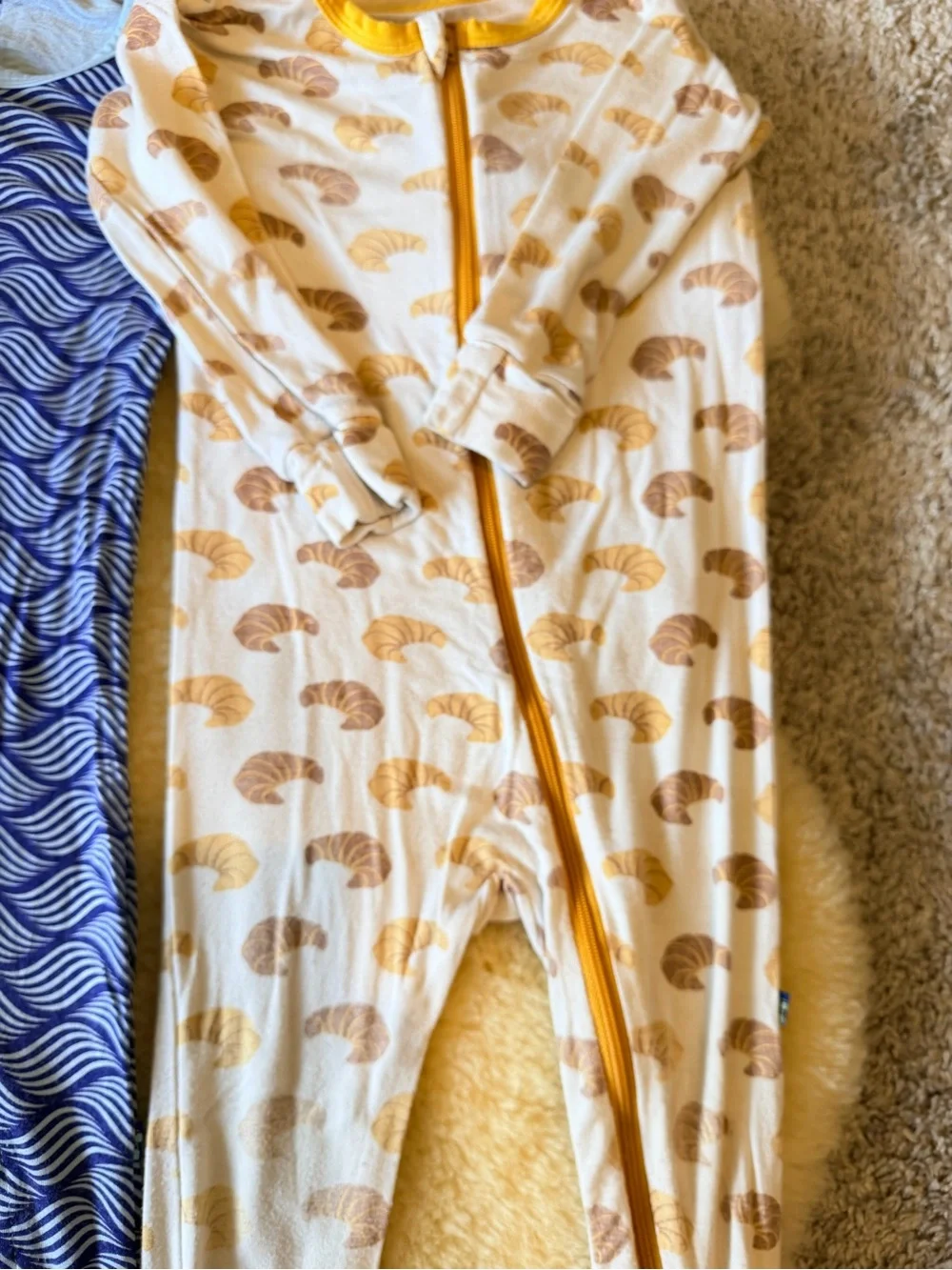 (SET) 2x Kickee Pants Footie Pajamas Blue Wave 3T & Croissant 2T Footed Pajamas - Picture 7 of 7